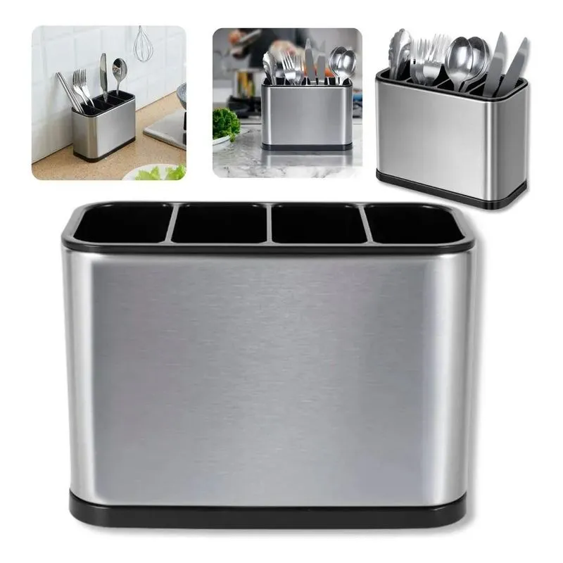 Escorredor Porta Talheres Pia Silver Inox Ke Home 18x13cm