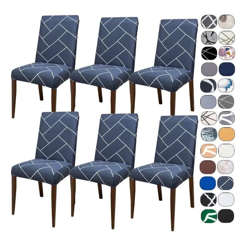 Kit 6 Capas Cadeira Jantar Tecido Importado Spandex Elás Azu