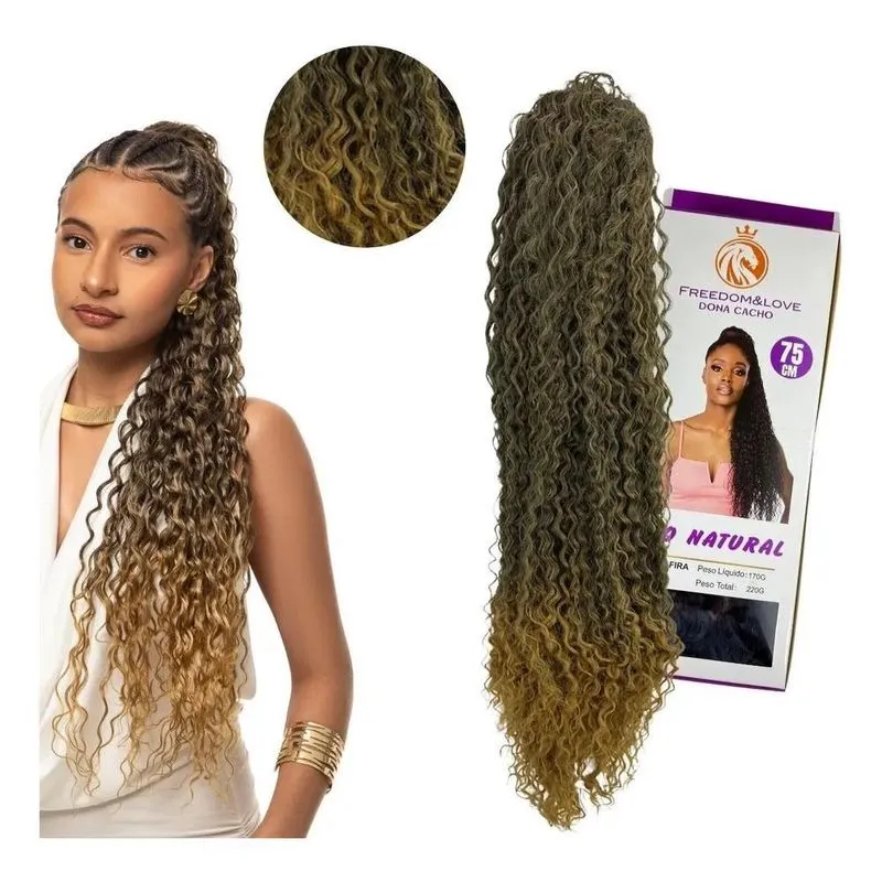 2x Aplique Rabo De Cavalo 75cm Fibra Bio Natural Cacheado