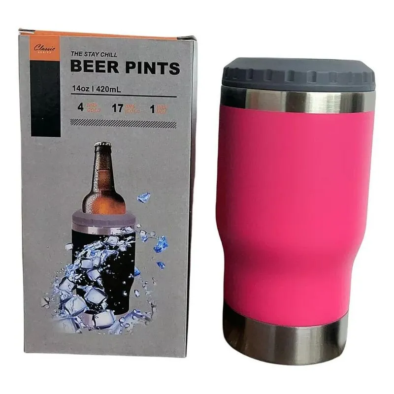 Copo Porta Cerveja Garrafa Térmica Latinha De Aço 420m Pink