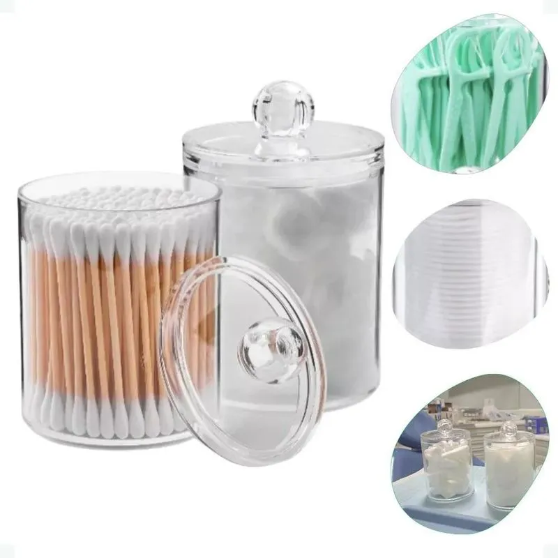5x Kit 2 Porta Organizador Algodão Cotonete Acrílico Com Tam
