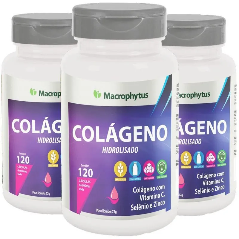 Kit 3x Colágeno Hidrolisado + Vitamina C, Zinco E Selênio