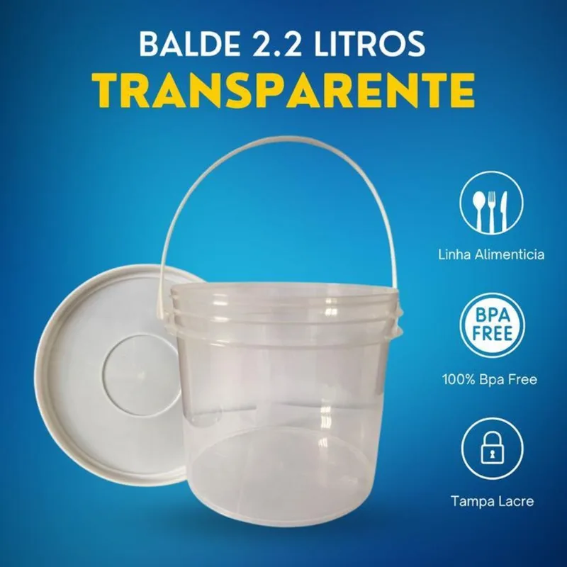Balde 2.2l Transparente Para Camarões - 10 Pçs