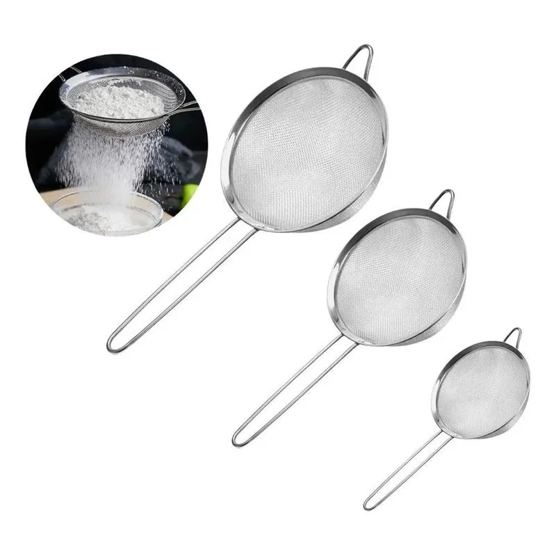 10x Kit 03 Peneira Coador Manual Em Aço Inox Cozinha 12-16-