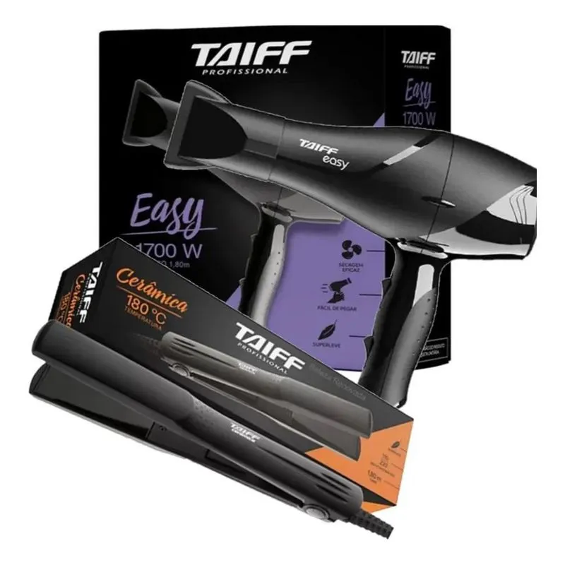 3x Kit Taiff Secador Easy 1700w 220v Prancha Cerâmica 180ºc