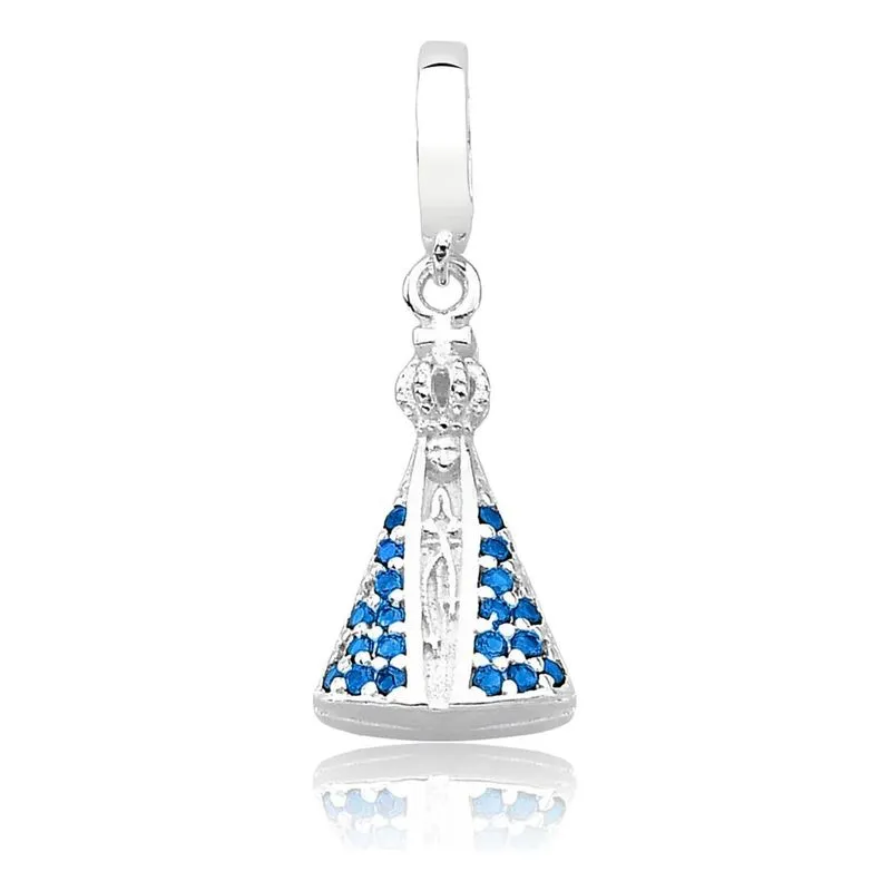 10x Berloque Nossa Senhora Aparecida Azul Safira Prata 925