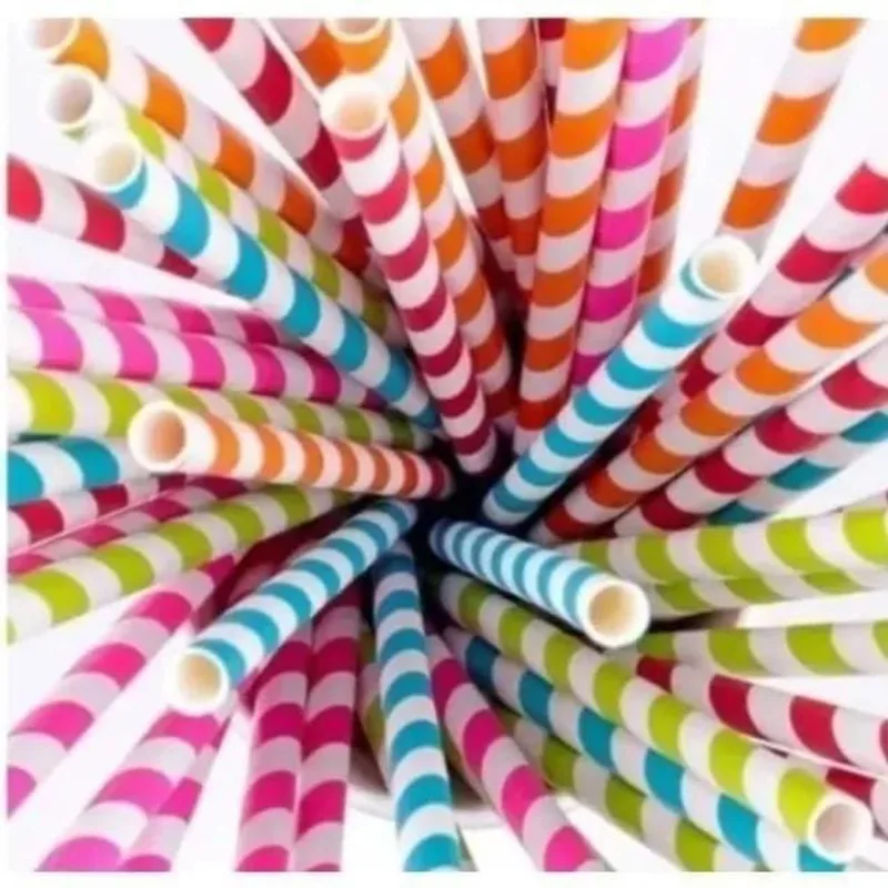 10x 100 Canudos Coloridos De Papel Para Festa Drinks Refri