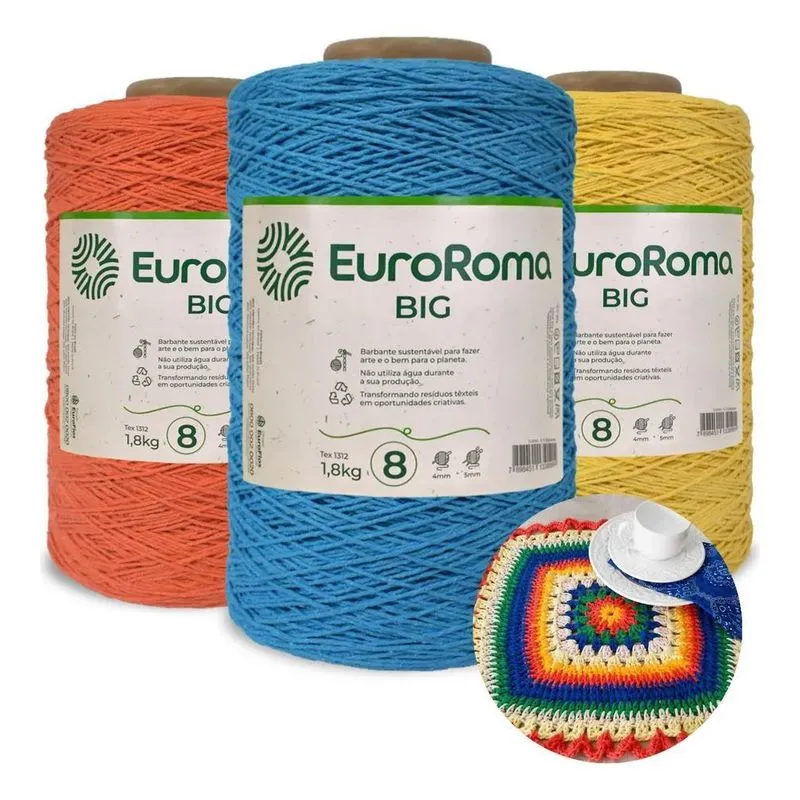 Barbante Euroroma Big 1,8 Kg Fio 8 Para Croche Va Verde Limã