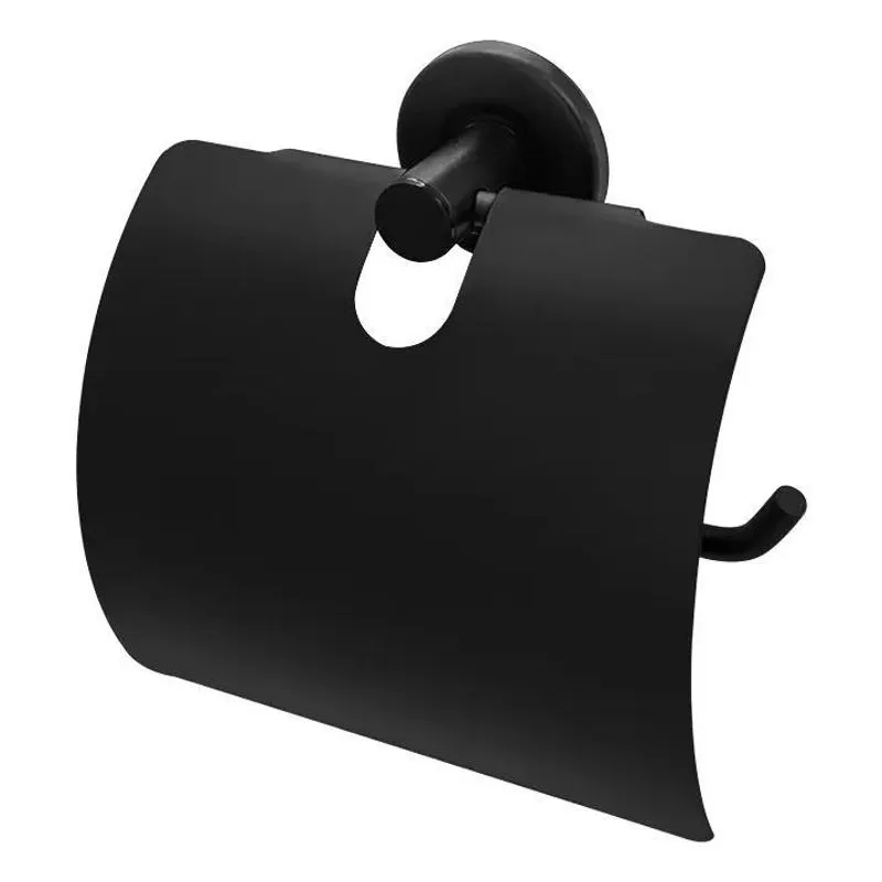 2x Porta Papel Higiênico Inox Com Tampa Preto Fosco Casabras