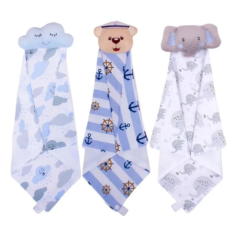 Kit 3 Naninha De Bebê Com Prendedor De Chupeta Menino M Kit