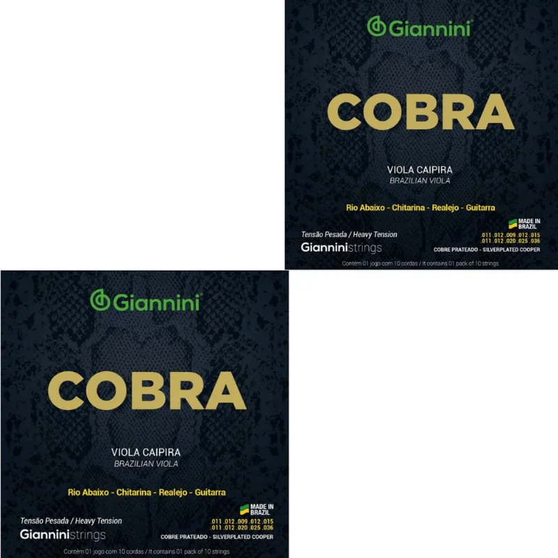 Kit 2 Encordoamento Viola Caipira Giannini Cobra gesvp Cobre Prateado Pesada