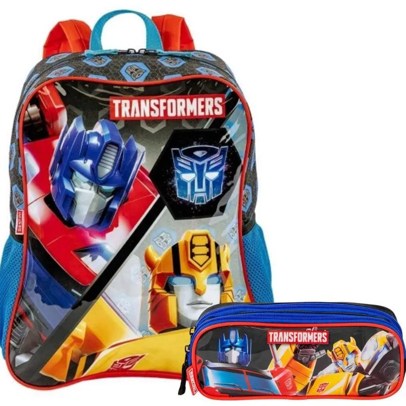 Kit Mochila Costas Estojo Escolar Transformers Cybertron