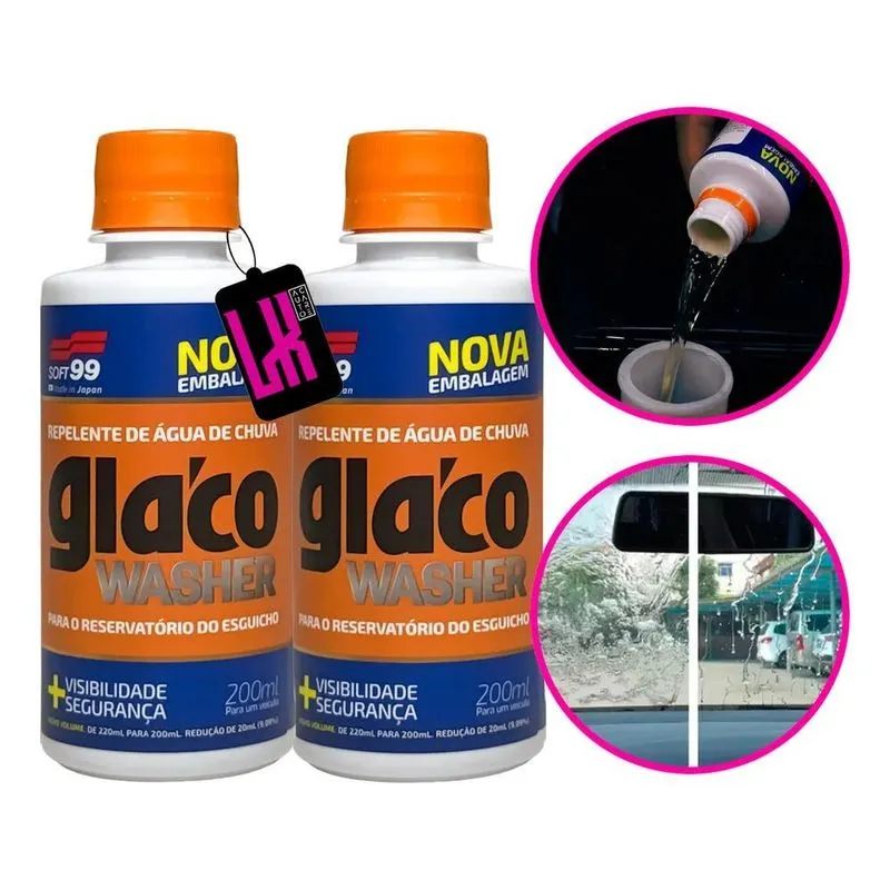 Kit 2 Glaco Washer 200ml Soft99 Aditivo Repelente Agua Chuva