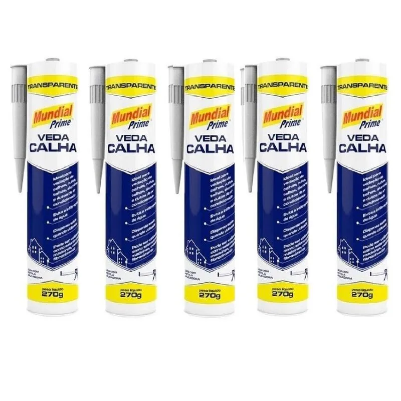 Veda Calha Transarente 300ml 270g Mundial Prime Kit C/5 Unid