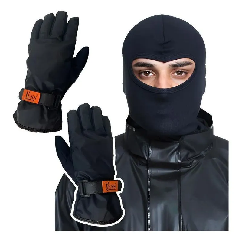 Kit Luva Resistente Impermeável Touca Balaclava Moto Luva G