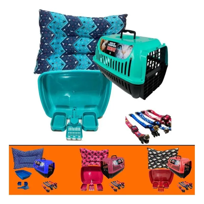 2x Kit Completo Gato Caixa Transporte Areia Colchonete Premi