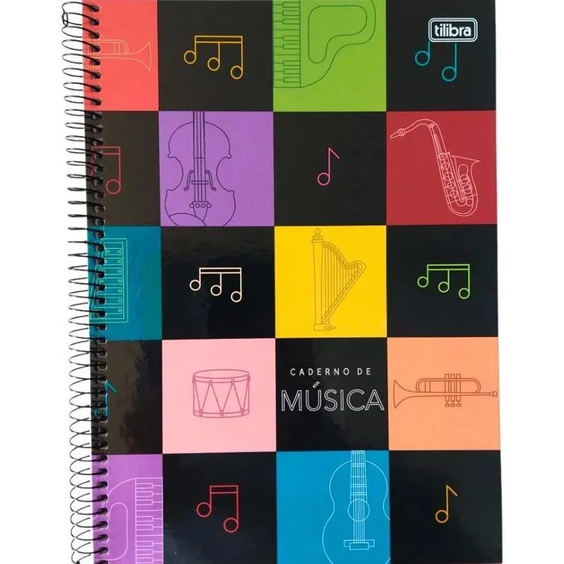5x Caderno De Música Tilibra Pautado Partitura Cores 80 Fls