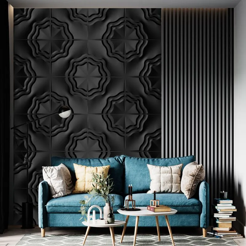 Kit 28 Placas 3d Pvc Preto Decoração Revestimento De Parede E Teto (7m²) - Trails