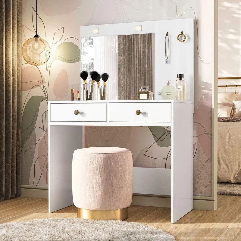 Penteadeira Camarim Ideal 2 Gavetas Com Espelho Iluminação Led Branco