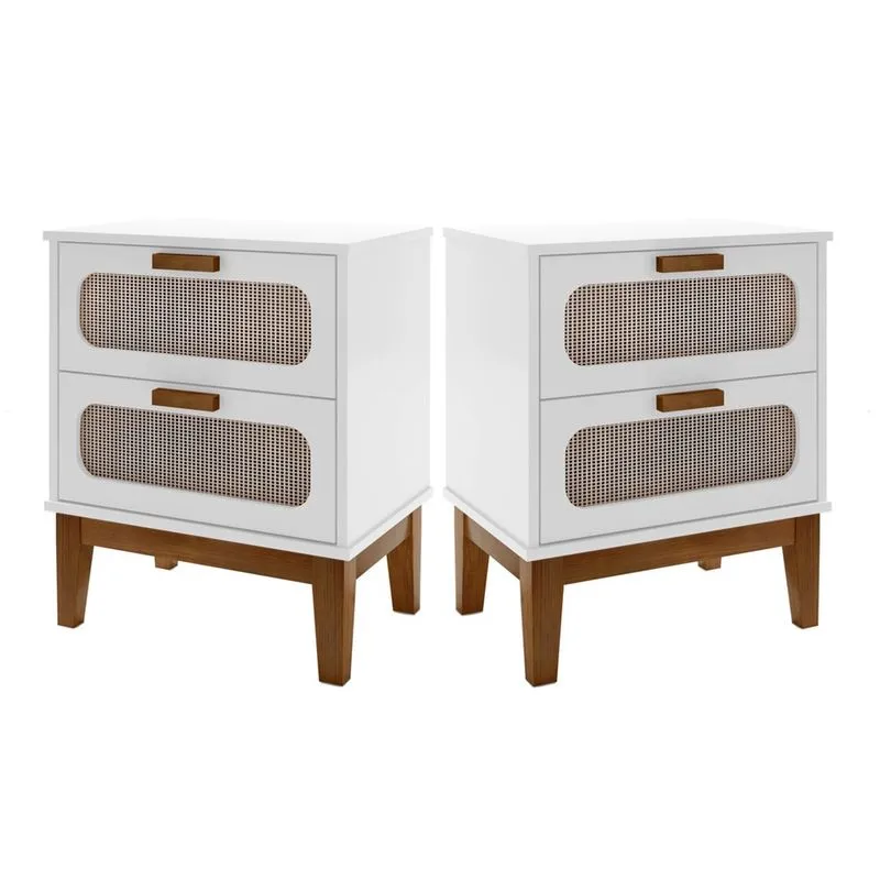 Conjunto Mesa de Cabeceira Santorini 45cm Pés de Madeira Estilo Europeu