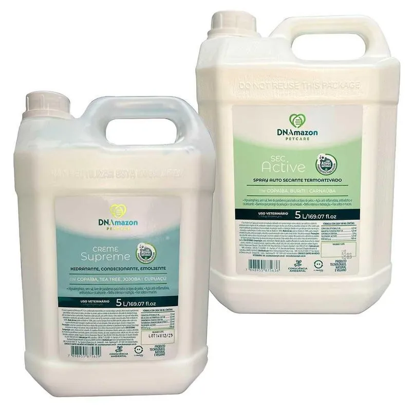 Kit Condicionador Supreme Pro E Spray Secante Sec Active Pro Para Pet Dnamazon 5 Litros Cada