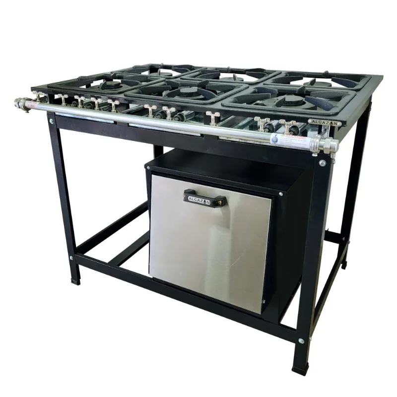 Fogão Baixa Pressão 6 Bocas Alcazon Com Forno 75 Litros Tampa Inox Acz-005+aczf-003