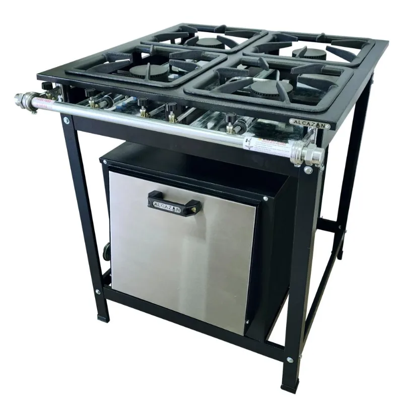 Fogão Alta Pressão 4 Bocas Alcazon Com Forno 60 Litros Tampa Inox Acz-009+aczf-002
