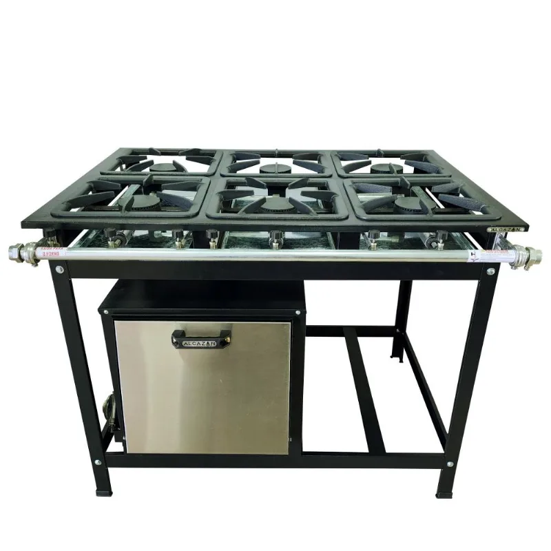 Fogão Alta Pressão 6 Bocas Alcazon Com Forno 75 Litros Tampa Inox Acz-010+aczf-004