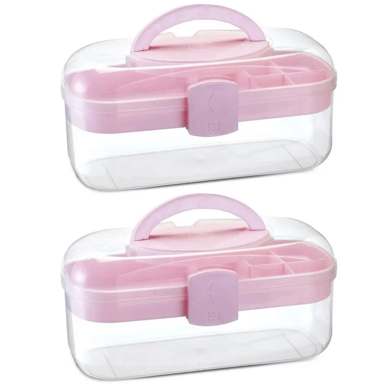 Kit 2 Caixa Maleta Multiuso Organizadora Multiuso Rosa