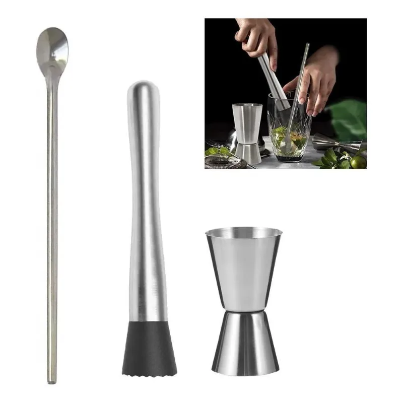 Kit Caipirinha Dosador Macerador Colher Bailarina Bartender