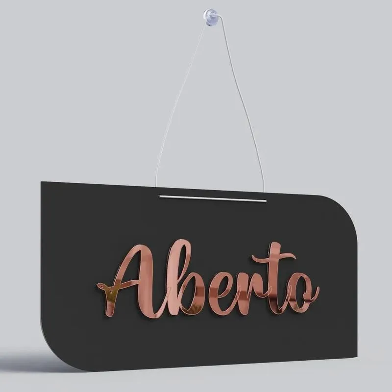 3x Placa Aberto E Fechado Com Cordão E Ventosa Mdf E Acrílic