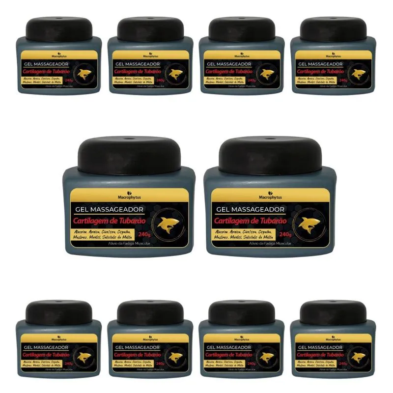 KIT 10X Gel Massageador Cartilagem de Tubarão 240g - Macrophytus