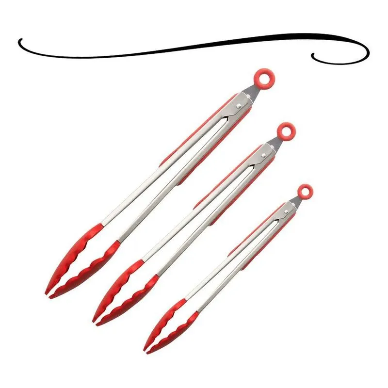 5x Kit 3 Pegador Culinário Silicone Multiuso Inox Fritura Gr