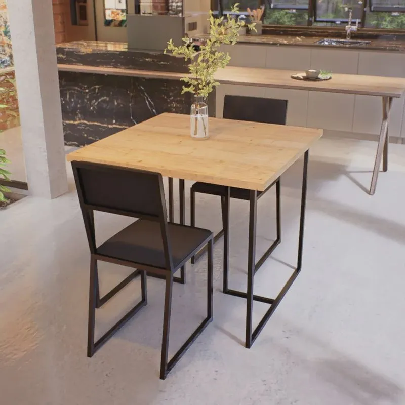 Conjunto Mesa de Jantar Quadrada Pinus 2 Cadeiras Estofado Riviera Industrial Preto