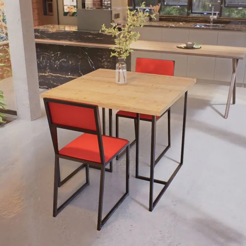 Conjunto Mesa de Jantar Quadrada Pinus 2 Cadeiras Estofado Riviera Industrial Preto