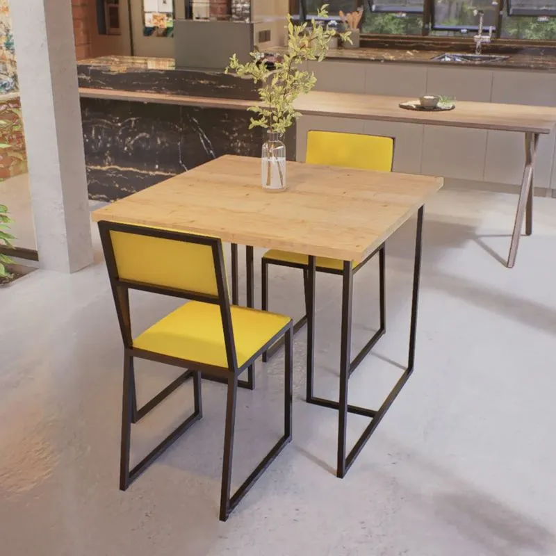 Conjunto Mesa de Jantar Quadrada Pinus 2 Cadeiras Estofado Riviera Industrial Preto