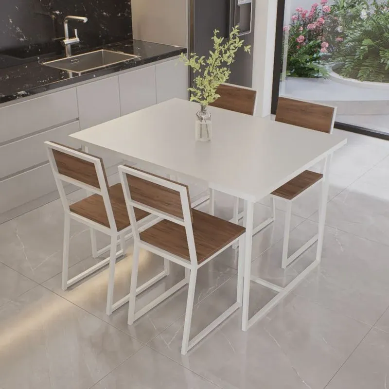 Conjunto Mesa de Jantar Retangular Branca 4 Cadeiras Imbuia Riviera Industrial Branco