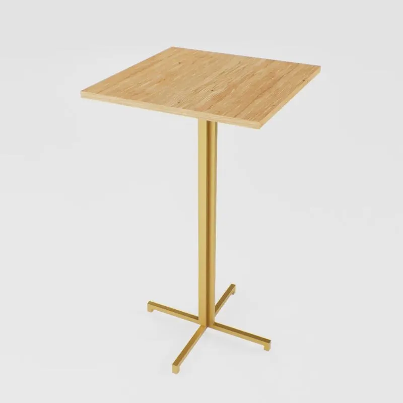 Mesa Alta Bistrô Quadrada 100x50cm Dourada Tampo Pinus Industrial