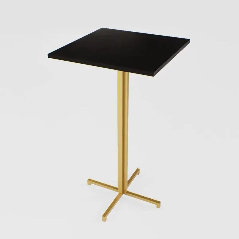 Mesa Alta Bistrô Quadrada 100x50cm Dourada Tampo Preto Industrial
