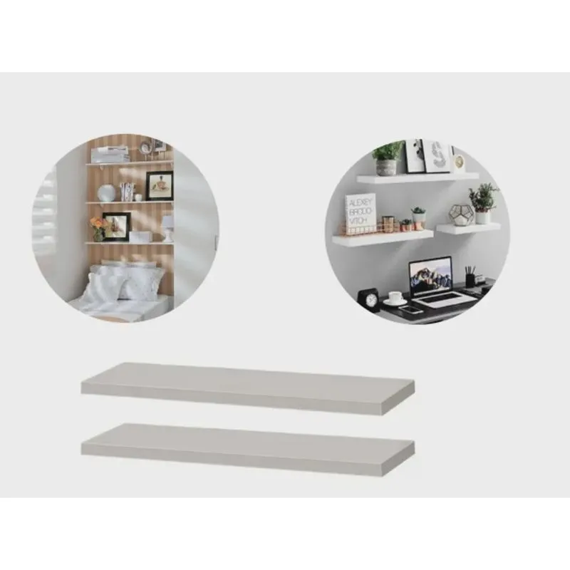 Kit 2 Prateleira Madeira Mdf Branca 70x20cm Com Suporte Invisível Flutuante