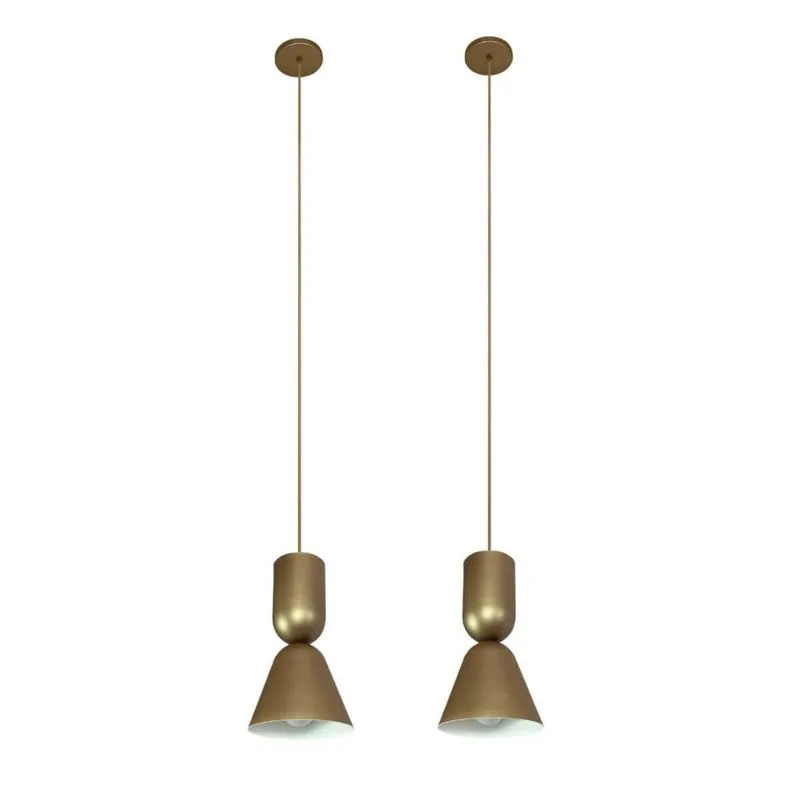 Kit 2 Pendente Moderno Dueto 16cm 1 Lamp E27 Marrom Quartzo Bivolt
