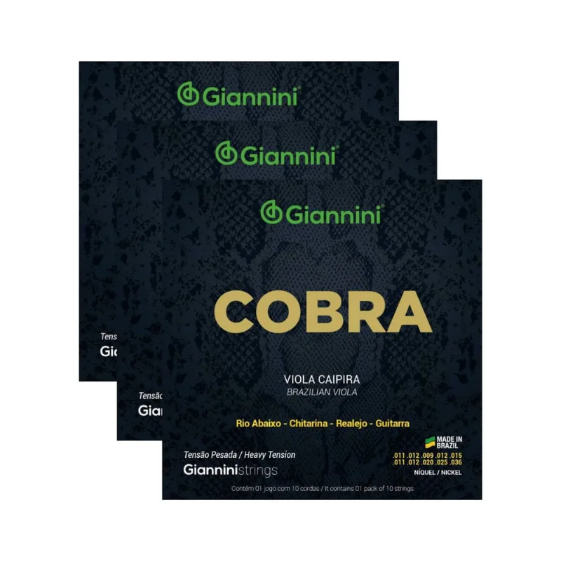 Kit 3 Encordoamento Viola Caipira Giannini Cobra gesvnp Níckel Pesada