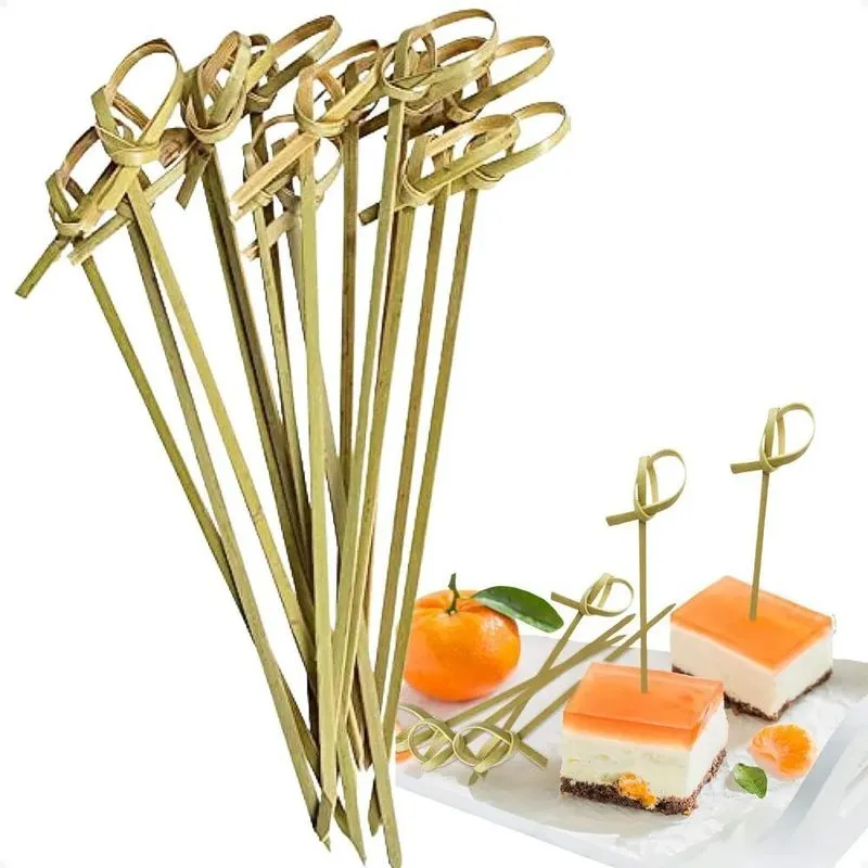 10x Espeto Bambu Aperitivo Decorativo Festas Nó 9cm Com 150