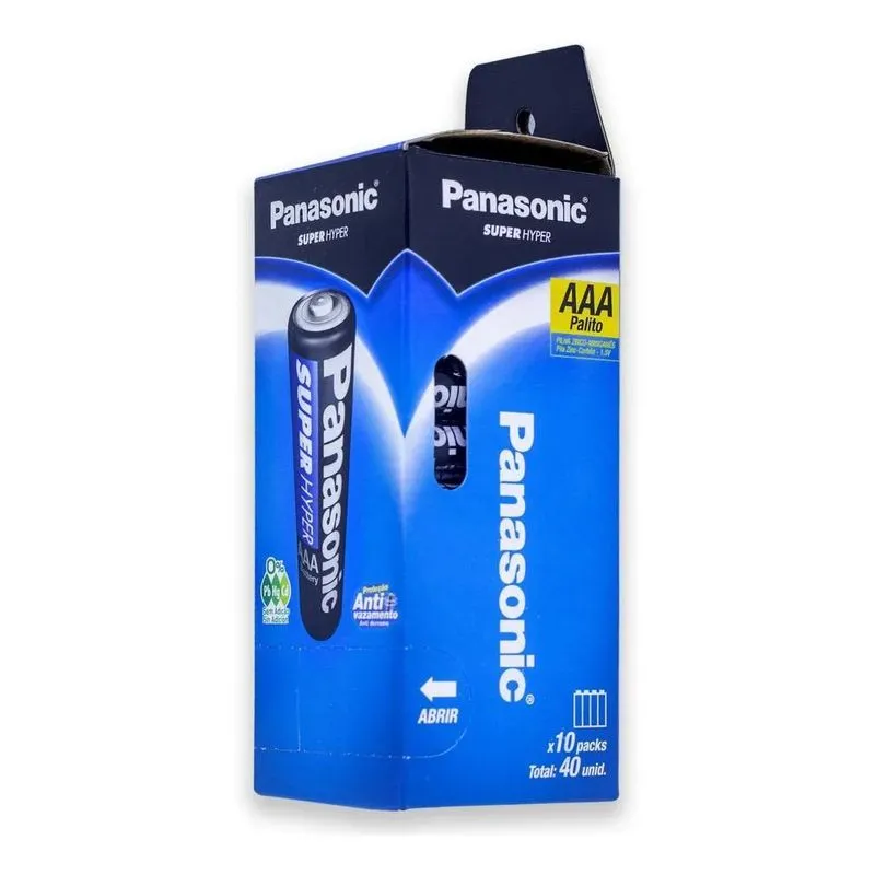 Pilha Zinco Aaa Panasonic Bateria Carvao 3a Tubo Kit 40 Un