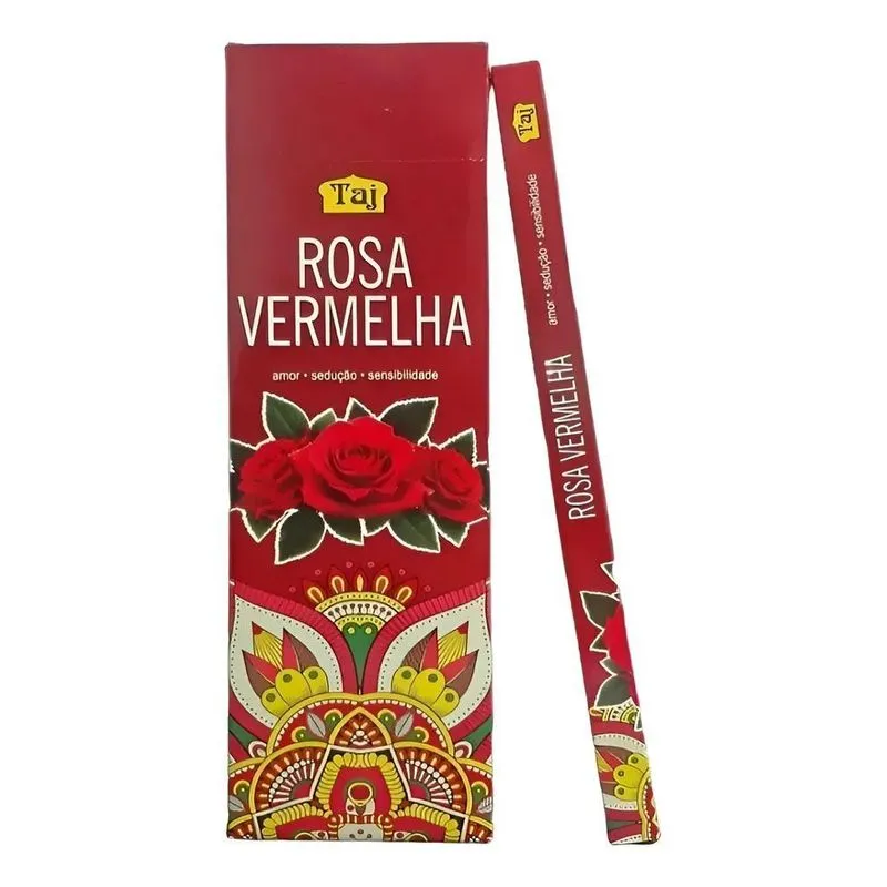 Incenso Indiano Taj Rosa Vermelha 25 Cxs 8 Varetas Cada