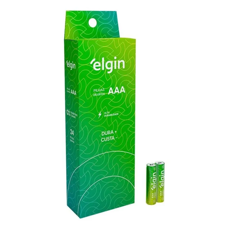24 Pilhas Baterias AAA Elgin 3A Palito Alcalina 1 Tubo