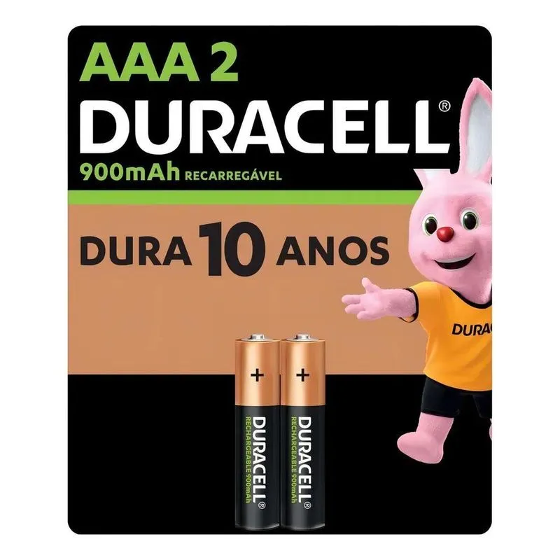 Pilha Recarregável Aaa Palito 900 Mah Duracell Com 2 Unidades