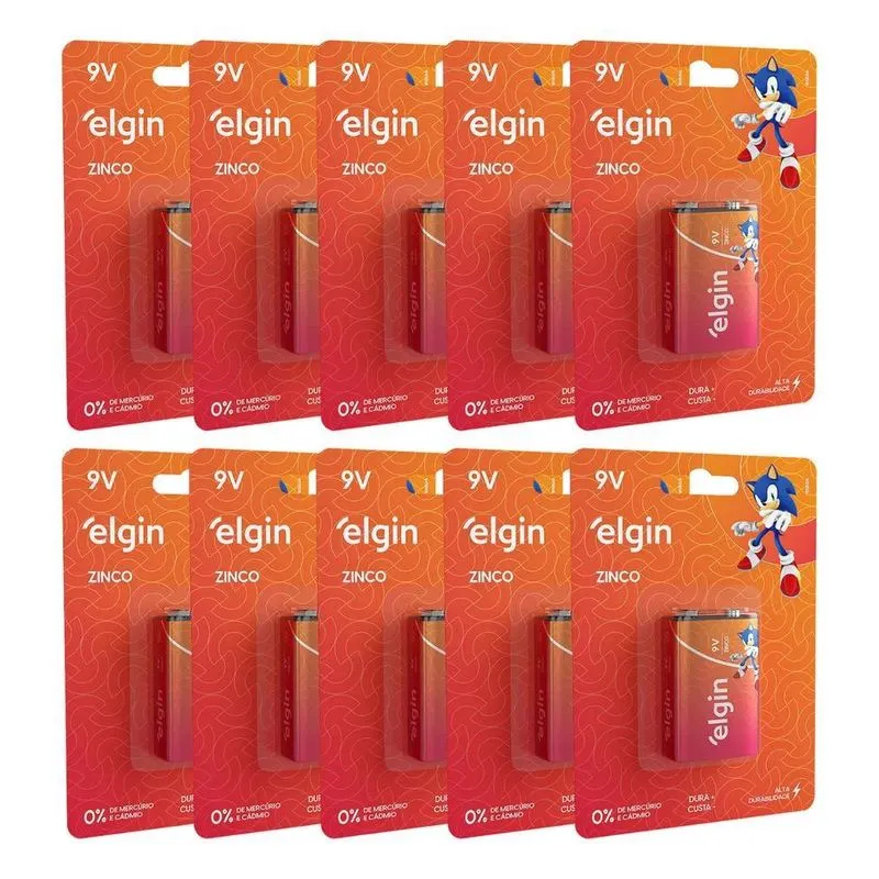 Bateria 9v Volts Zinco Carbono Caixa Com 10 Unidades Elgin