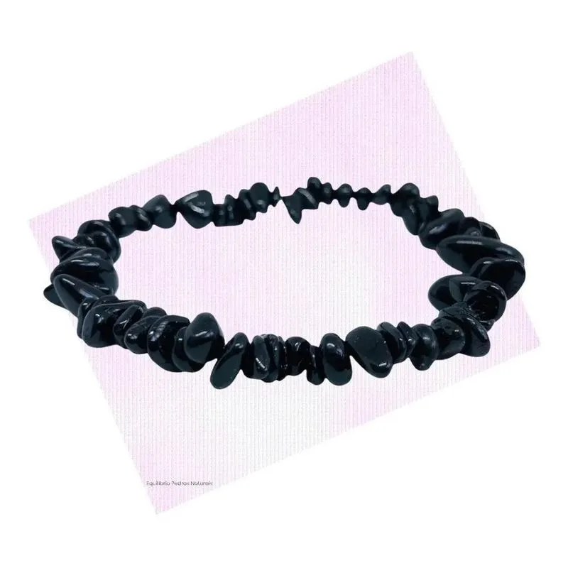 3x Pulseira Natural Turmalina Negra Em Cascalho - Cura