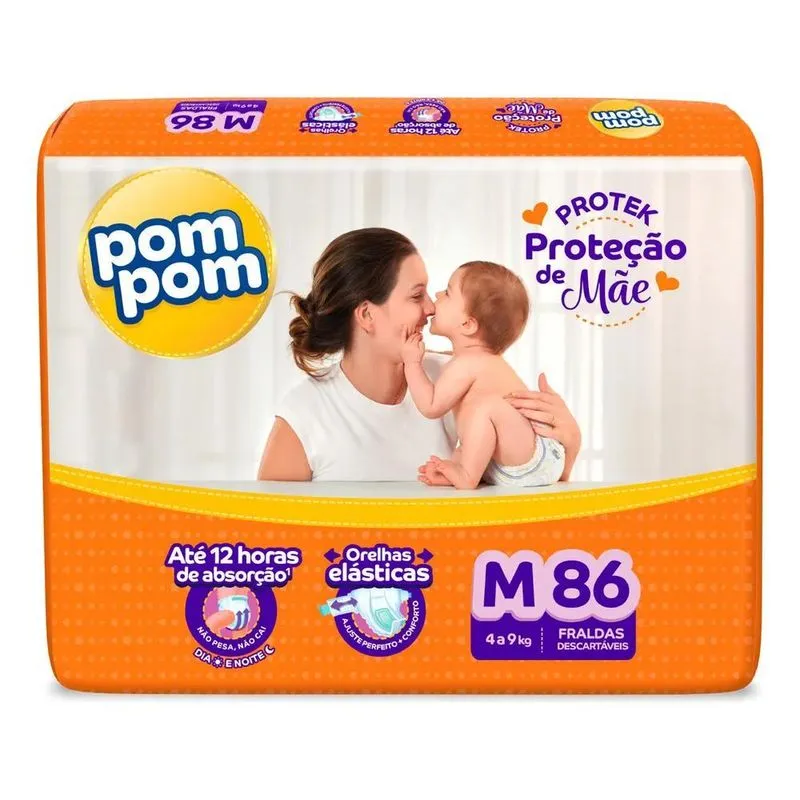 Fralda Pom Pom Derma Protek Hiper M 86 Unidades